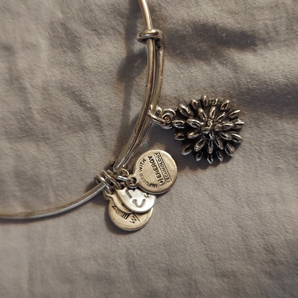 Alex and Ani Water Lily Silver Charm Bangle Bracelet